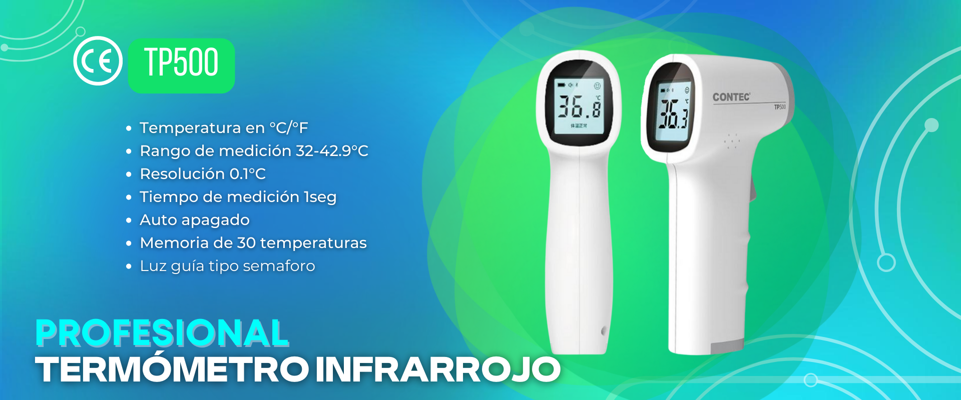 Termómetro Termómetro Infrarrojo para uso profesional con pantalla LCD, cambia de color de acuerdo a la medida