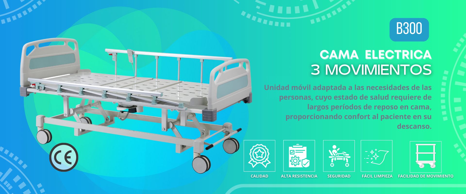 Cama Hospitalaria Cama Hospitalaria: 3 Movimientos electricos: altura, espaldar y rodillas. Equipada con motores marca LINAK, Unida móvil adaptada a las necesidades de las personas