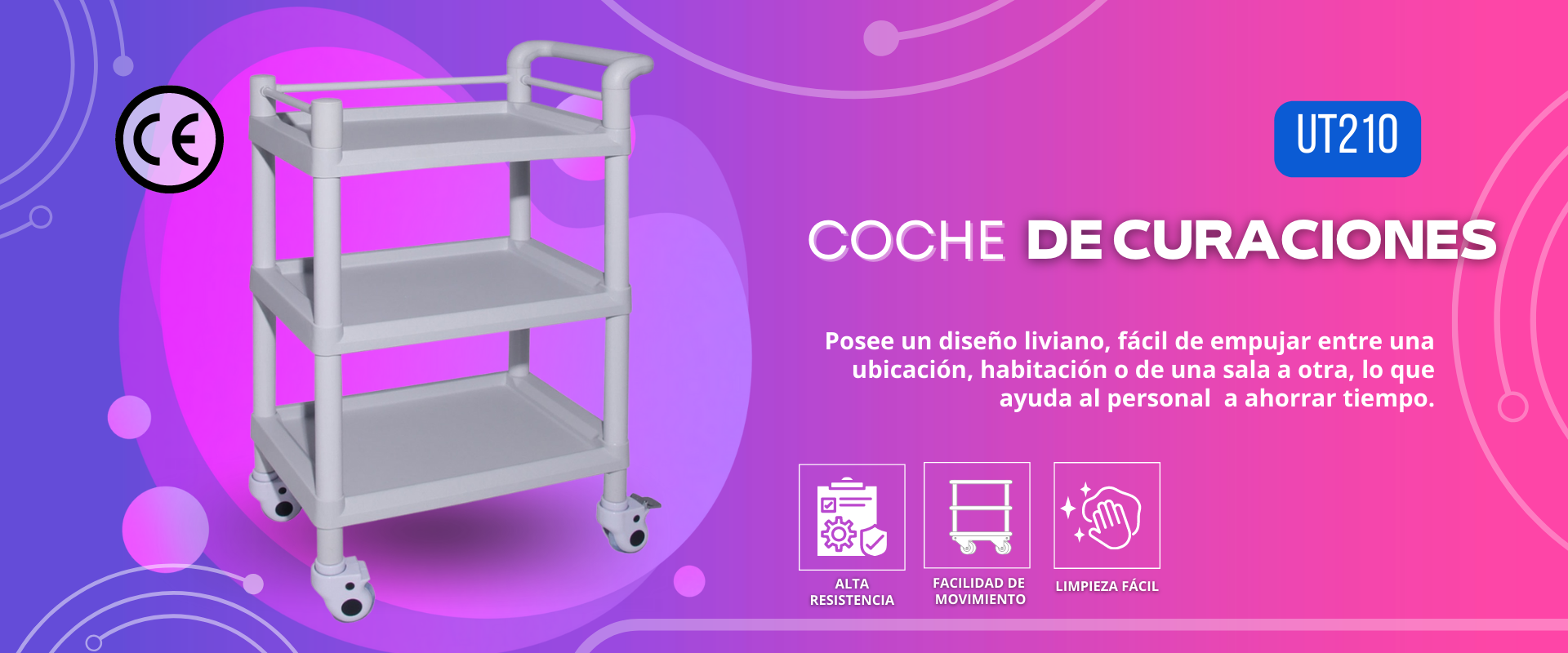 Coche de Curaciones Coche de Curaciones: Posee un diseño liviano, fácil de empujar de una habitación a otra