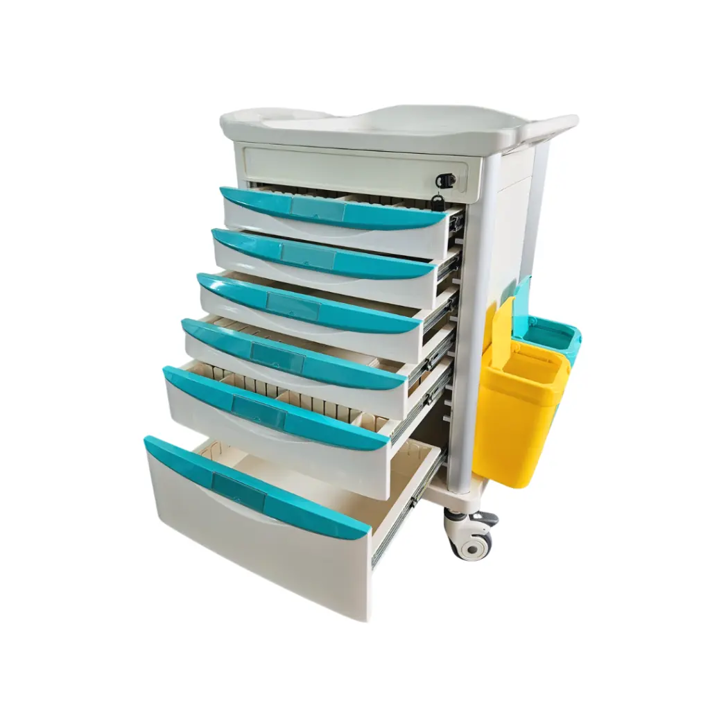 Coche médico multiuso, ABS-aluminio, 6 cajones. MT600 (1).webp