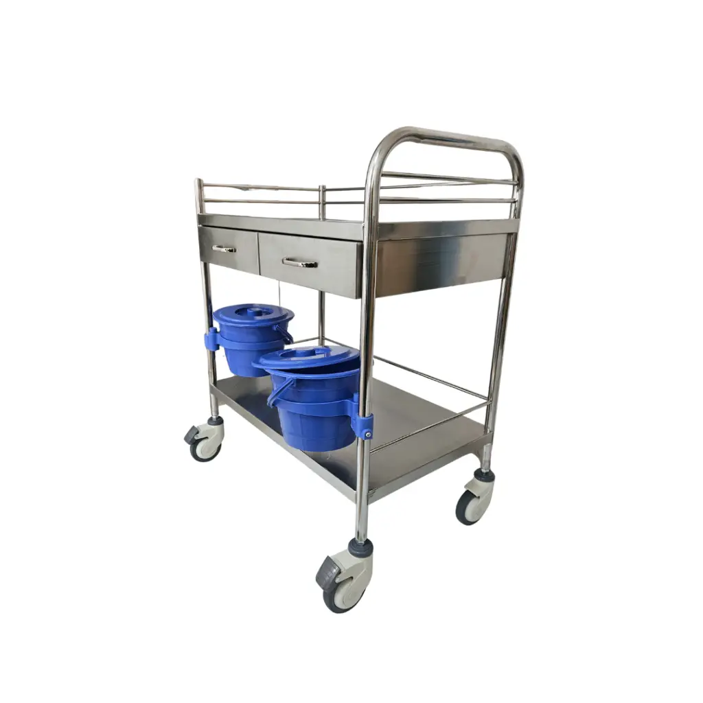[UT302] Coche de acero inoxidable 304, 2 bandejas 2 cajones. Viamed (4).webp