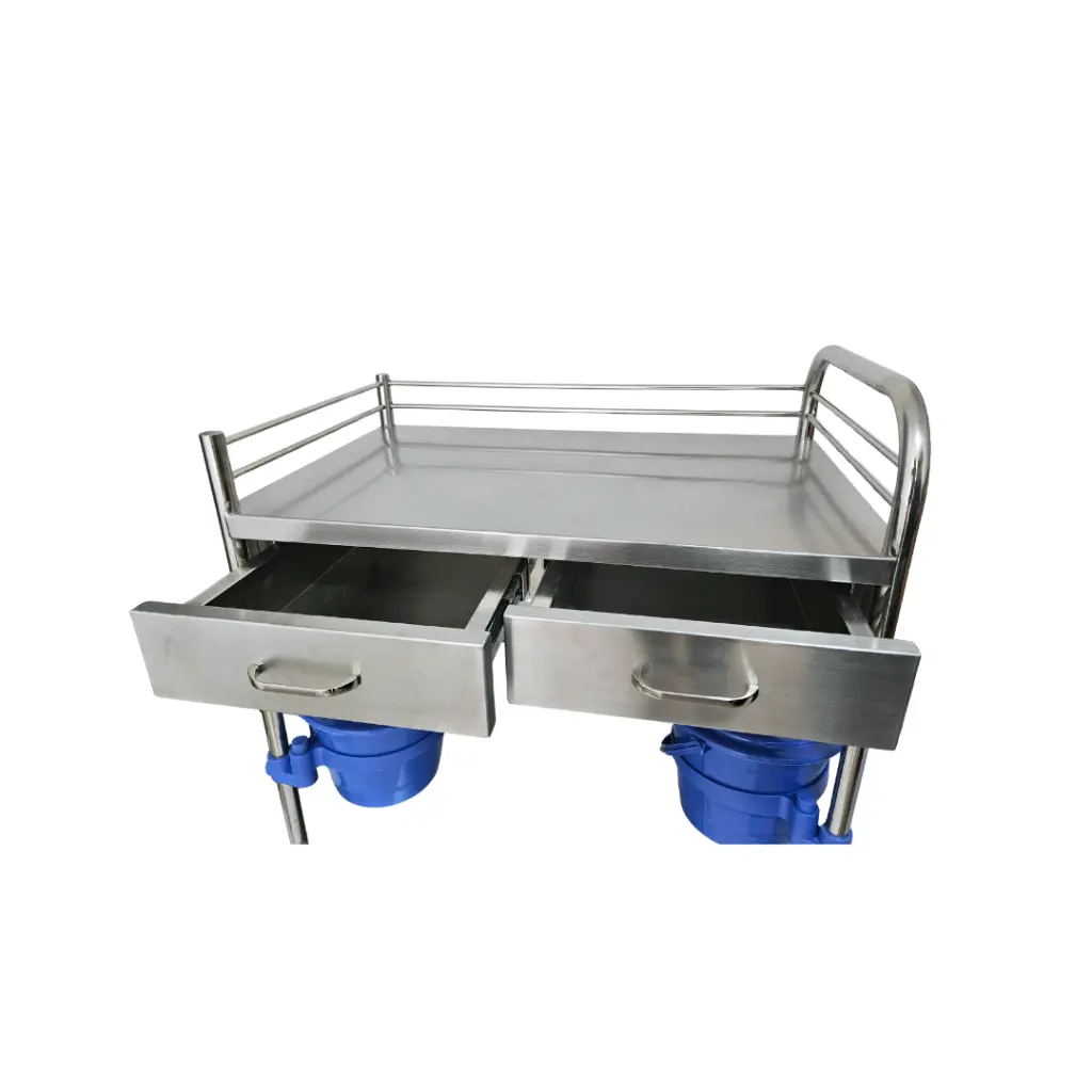 [UT302] Coche de acero inoxidable 304, 2 bandejas 2 cajones. Viamed (2).webp