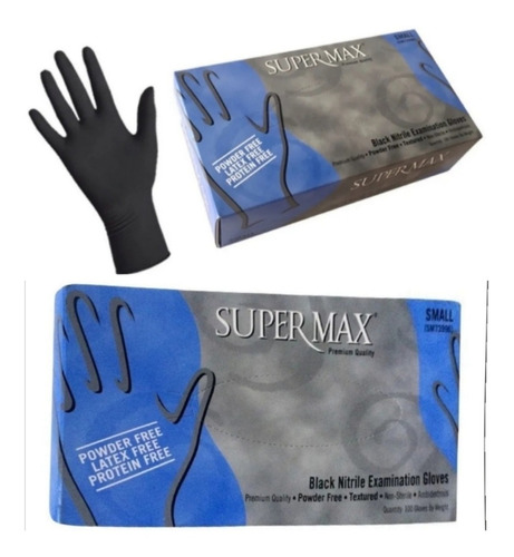 Guantes de nitrilo small, color negro cja x 100. Supermax