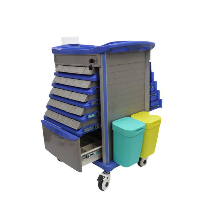 Coche de medicinas, ABS-aluminio, cajones doble lado - 50 camas