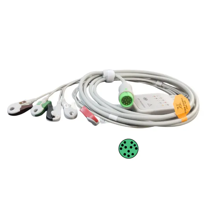ECG cable 12 pines - 5 leads clip / antidesfibrilación/AHA, para S5 / S8. Comen