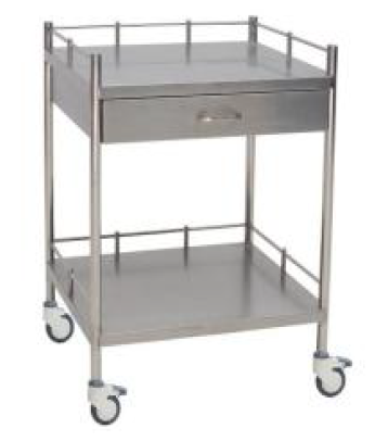 Coche de curaciones, acero inoxidable 304, 2 bandejas 1 cajon. Viamed 