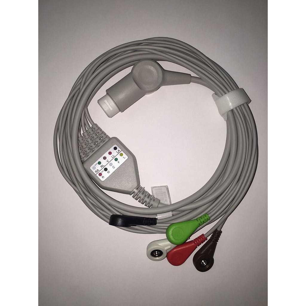 ECG cable troncal + 5 leads cable terminal, Adulto, snap, 12 pins.TPU, AHA to D100, Advanced / Mindray