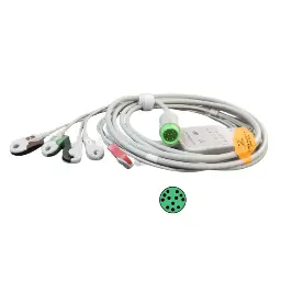[040-000915-01] Cable 5 lead de ECG con conector de clip reutilizable (integral)/antidesfibrilación/AHA, 